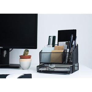 Organizador de escritorio de metal con cajón deslizante, clasificadores de 3 letras, portalápices de teléfono para archivos y suministros de oficina - Product Image 2