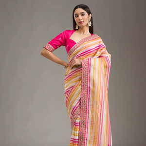 Leriya ชุดส่าหรีผ้าไหมหลากสีสำหรับงานแต่งงานงานเลี้ยงเทศกาลดิวาลีพิมพ์ลายแบบนิ่ม - Product Image 1