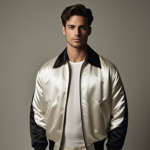 เสื้อแจ็คเก็ตซาตินแบบมีซิปทรงบอมเบอร์สำหรับผู้ชาย แจ็คเก็ตซาตินแบบ Letterman สำหรับกิจกรรมกลางแจ้ง เสื้อโค้ทซาตินสไตล์สตรีทแฟชั่น เสื้อแจ็คเก็ตซาตินทรงบอมเบอร์ทันสมัย - Product Image 1