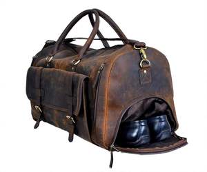 Duffle de luxe en cuir véritable pour hommes, logo personnalisé, sac de voyage et de sport pour la nuit, design fitness décontracté - Product Image 3