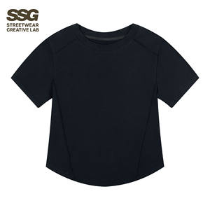 T-shirt corta estiva da donna slim fit, tinta unita, girocollo, manica corta, <span class=keywords><strong>top</strong></span> alla moda con dettaglio a spina di pesce - Product Image 5