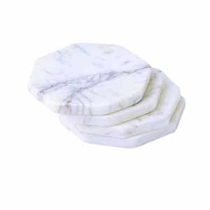 Dessous de verre en marbre blanc fabriqués à la main à bord naturel Ensemble de décoration de table élégant fabriqué en Inde disponible au prix de gros - Product Image 5