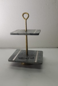 Latest Design Double <b>Tier</b> Round <b>Cake</b> <b>Stand</b> with Marble Brass Handle for Christmas Hotels Restaurants Weddings Birthday Parties - Product Image 2