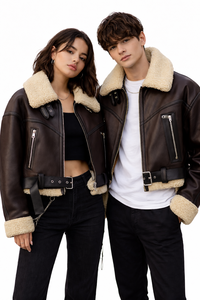 Chaqueta de Cuero Personalizada B3 con Forro de Borrego, Chaqueta de Cuero Genuino Extra Grande, Chaqueta Bomber con Cuello de Piel Cálida, Abrigo de Invierno Unisex, Cuero Vacuno - Product Image 2