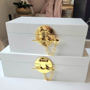 Juego de caja decorativa de piel sintética hecha a mano de 2 piezas con cerradura con acabado dorado Juego de caja decorativa de diseño premium - Product Image 2