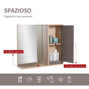 HOMCOM Armoire murale de salle de bain avec étagère et 2 étagères, fixation murale, gris et chêne, 57x14.2x49.2cm - Product Image 6