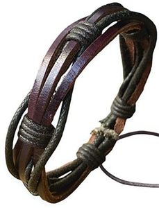 Vintage Retro Wide Leather <b>Bracelet</b> Wristbands Brown Hippie Braided <b>Charm</b> Bangle Cuff Buckle Unisex Biker Casual Fashion Jewelry - Product Image 3