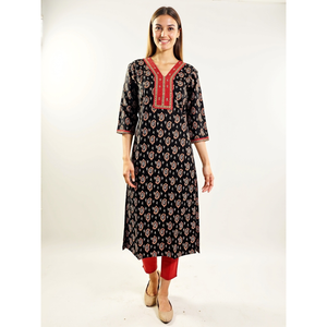 Kurta Casual de Algodón Puro para Mujer Evolve, Diseño Elegante Estampado, Transpirable, Largo hasta el Suelo, Cintura Natural, para Uso Diario - Product Image 1