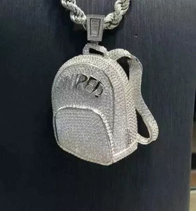 925 Sterling Silver Round Cut Moissanite Personnaliser Sac Pendentif Homme pour bijoux de mode - Product Image 2