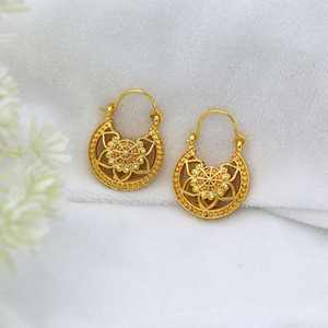 Pendientes de aro de Mandala Floral chapados en oro de 18 quilates para mujer, diseño de loto hecho a mano, círculo grande, Perla de diamante de latón, gota de moda - Product Image 6