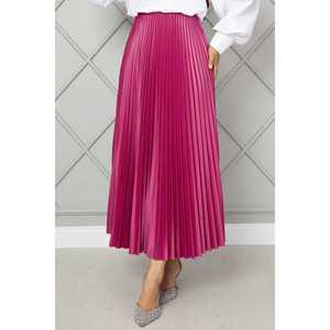 Fuchsia Satin Hijab <b>Skirt</b> with <b>Elastic</b> Waistband Pleated and Shiny Feature - Product Image 4
