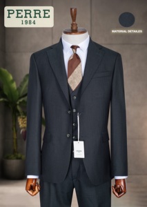 Costume d'affaires noir pour homme, style britannique, simple boutonnage, col à revers, anti-plis, mélange de laine, coupe classique - Product Image 2