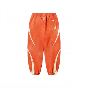 Pantalon plissé pour homme en tissu sergé écologique, séchage rapide, respirant, délavé à l'acide, orange avec empiècements contrastants et cordon de serrage - Product Image 2