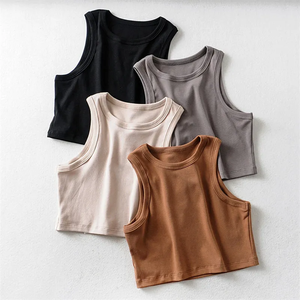 ขายส่งสีดําผ้าฝ้ายอินทรีย์เสื้อกล้ามเซ็กซี่ออกกําลังกายผู้หญิงกีฬาเสื้อกั๊กโลโก้ที่กําหนดเองถักเสื้อกล้ามพืชยาง - Product Image 6