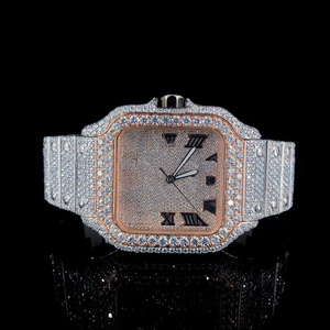 Montre ovale et carrée de luxe pour hommes et femmes, style hip-hop élégant avec diamants véritables, bracelet en acier inoxydable, affichage analogique - Product Image 1