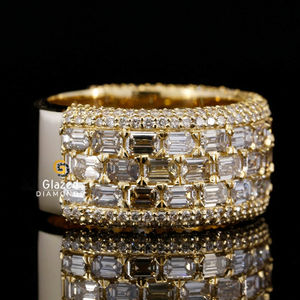 Fantaisie nouvelle baguette et ronde taille brillant diamant cultivé en laboratoire bague Hip Hop glacé en or jaune 10kt - Product Image 2