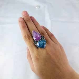 Anillo de declaración de Plata de Ley 925 hecho a mano, regalo de piedras preciosas de rubí blanco y cianita para ella - Product Image 2