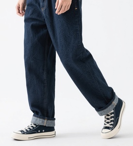 กางเกงยีนส์ทรงขาบานเอวสูงสไตล์วินเทจของปากีสถานสำหรับผู้ชาย สีเข้ม แต่งกระดุม เหมาะสำหรับฤดูหนาว - Product Image 4