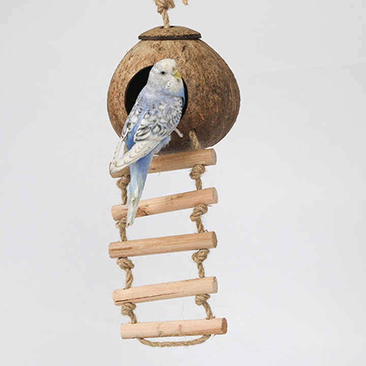 Wholesale Coconut Shell Bird House Cage with Coir Rope Hanger Eco-friendly Houses for Birds