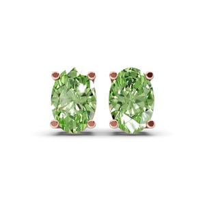 Pendientes de tuerca de diamante cultivado en laboratorio verde océano ovalado de cuatro puntas, 1 quilate total, claridad VS, oro de 14K, estilo encanto tono costero - Product Image 2