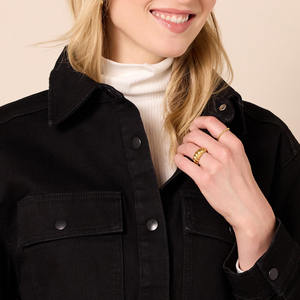 Solide dégradé de couleur Denim vêtements réguliers élégant classique décontracté à la mode polyvalent en détresse bouton up noir veste mode décontracté - Product Image 5