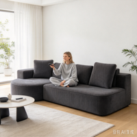 Zeitgenössisches Cord-Sofa mit Vakuumkomprimierter Verpackung, Graues Modulares Ecksofa für Einfachen Versand