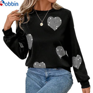 Women's Rhinestone Round Neck Pullover Sweatshirt <b>Top</b> Quality Rhinestone Decorate <b>Hearts</b> Sweatshirts for Women - Product Image 3