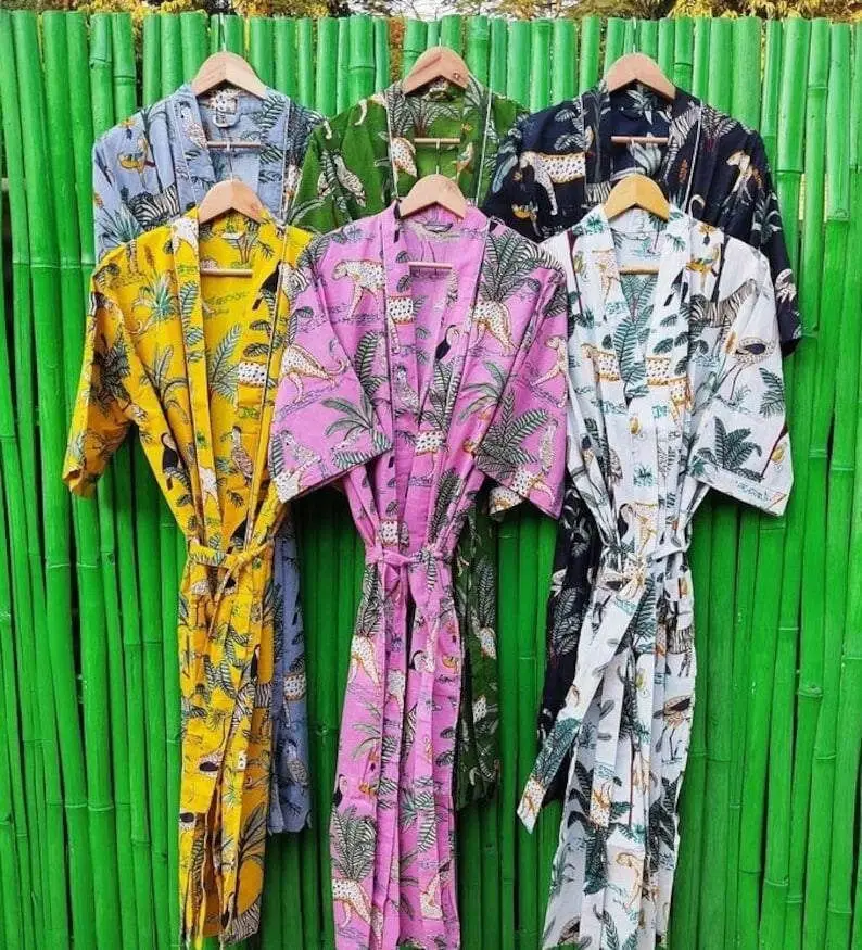 Tigerdruck Kleid Kleid Damen langer Kimono Dschungel Safari Baumwollkimono Kleider
