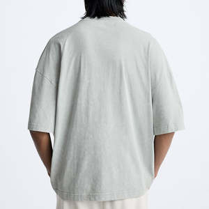 เสื้อยืดผ้าคอตตอนลาย100% ของผู้ชายเสื้อยืดโอเวอร์ไซซ์ไหล่ตกไซส์ออกแบบโลโก้ได้ตามต้องการ - Product Image 5