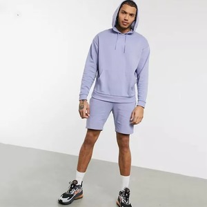 Ensemble short à capuche en éponge française 100% coton pour hommes taille haute élastique brodé tissu tricoté teint uni Design peint moderne - Product Image 5