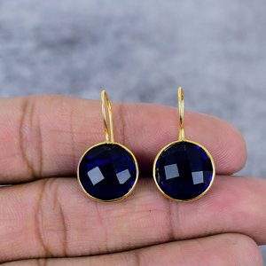 Pendientes de Plata de Ley 925 de zafiro azul, alambre de piedras preciosas delicadas chapadas en oro, regalo de fiesta de boda de moda para mujer - Product Image 2