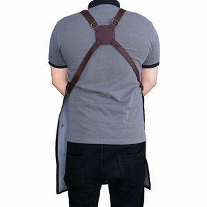 Delantal de peluquería Algodón Lino Delantal de espalda cruzada ajustable para hombres y mujeres Delantal de peluquería ajustable con bolsillos - Product Image 2