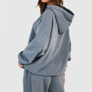 Sudadera con capucha extragrande de algodón 100% para mujer, sudadera con detalle de costura lavada Vintage, conjunto de 2 piezas con logotipo frontal corto de invierno, estilo de otoño 3D - Product Image 6