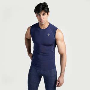 Men's Navy GA Compression Sleeveless Tank <b>Tops</b> - Product Image 5