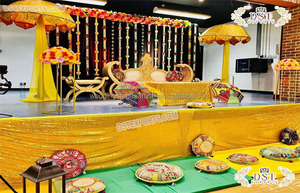 Decoración para la Ceremonia Haldi de Boda Marroquí, Asiento Nupcial Musulmán para Evento Haldi, Asiento Marroquí Decorado para Evento de Boda - Product Image 5