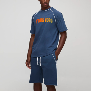 T-shirt surdimensionné à épaules tombantes de haute qualité et ensembles courts de 2 pièces logo brodé personnalisé Streetwear ensemble jumeau pour hommes confortables - Product Image 1
