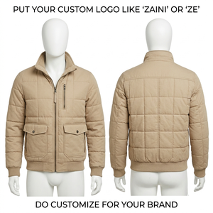 Blouson bomber matelassé en twill de coton 320 GSM, beige, broderie de logo personnalisée, transfert thermique, veste d'hiver - Product Image 1