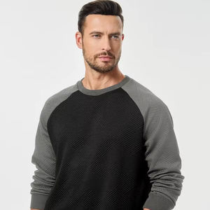 Pull-over décontracté à manches longues pour hommes personnalisé automne/hiver chemise patchwork à col rond avec texture géométrique teint en plaine - Product Image 2