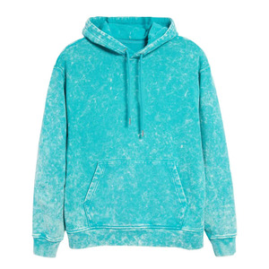 Venta caliente hecho a medida 400 GSM 100% algodón Invierno en Blanco cielo Color ácido lavado pulóver Sudadera con capucha con bolsillo de canguro frontal - Product Image 1