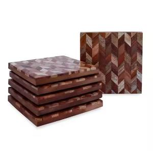 Rustic Finished Laser Engraved Wooden Set of 6 <b>Coasters</b> With Holder in <b>Black</b> Metal Home Decorative Glass Cover Use <b>Coaster</b> - Product Image 3