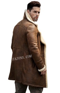 Manteau aviateur en peau de mouton véritable, veste bomber longue décontractée, doublure chaude en fourrure Sherpa, veste d'hiver tendance - Product Image 6