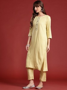 <b>women</b> Ethnic Motifs Embroidered Regular Sequined viscose rayon Kurta with <b>Trousers</b> & With Dupatta indian pakistan salwar kameez - Product Image 3