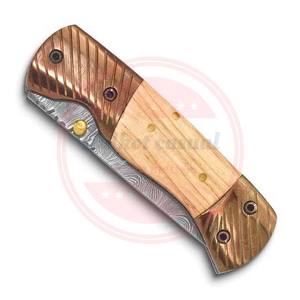 CUCHILLO CON MANGO DE MADERA DE CUCHILLO PLEGABLE DE ACERO DE DAMASCO \ personalizado Venta al por mayor Caza Camping Cuchillos de bolsillo plegables - Product Image 2