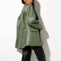 Femmes nouveau Style hiver Faux cuir veste solide fermeture éclair col montant bouton décoration court blanc moto Bomber veste