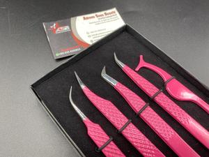 Pince à épiler d'extension de cils en acier inoxydable japonais de couleur rose vif - Product Image 2