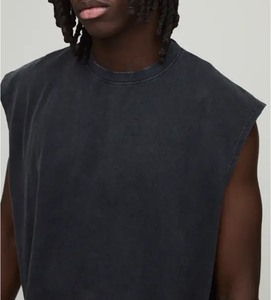 T-shirt sans manches en coton délavé de haute qualité, personnalisable, effet vieilli, délavé à l'acide, pour homme - Product Image 3