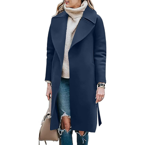 <b>Womens</b> Fall Winter Wool Coats Single Breasted Cotton Midi <b>Peacoat</b> Trench Coats Casual Lapel Warm Overcoat with Pockets - Product Image 1