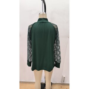 Blusa Sandy de Manga Larga para Mujer con Detalle de Ventana en el Busto, Cuello Alto y Mangas de Tul, 31670 - Verde - Product Image 6