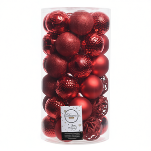 Amicasa - Juego de 37 Bolas de Navidad de Plástico Rojo de 6 cm para Decoraciones Festivas, Adornos para Árboles de Navidad 9020802 - Product Image 2