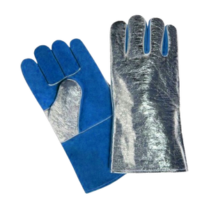 Guantes de cuero dividido de piel de vaca aluminizada de alta resistencia, ignífugos, resistentes a la abrasión, seguridad reflectante para soldadura - Product Image 2